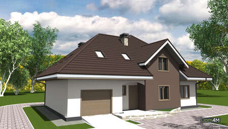 Схема мансардного дома с пристроенным гаражом общей площадью 289 кв. м