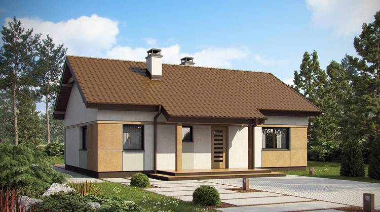 Проект маленького аккуратного одноэтажного дома с двускатной крышей