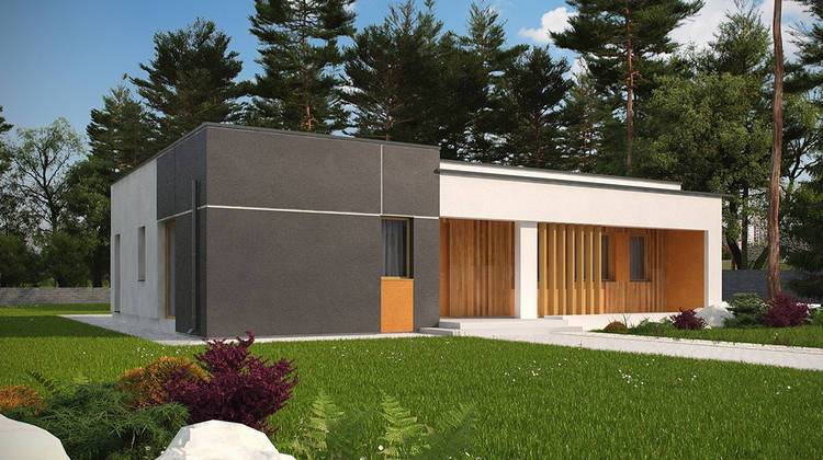 Стильный проект современного одноэтажного дома хай-тек с плоской крышей