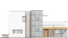 Проект двухэтажного особняка в стиле минимализма с декором из гранитных плит общей площадью 220 кв. м, жилой 86 кв. м