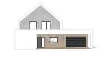 Проект дома с стиле барнхаус с просторной террассой на крыше гаража