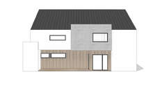Проект дома с стиле барнхаус с просторной террассой на крыше гаража