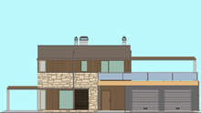 План современного коттеджа в стиле минимализма площадью 173 кв. м с пристроенным гаражом