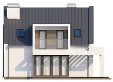 Проект современного дома с мансардой и оригинальным балконом
