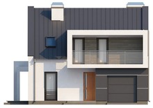 Проект современного дома с мансардой и оригинальным балконом