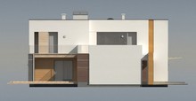 Аккуратный двухэтажный дом с плоской крышей