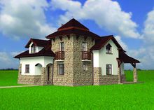 Красивый двухэтажный дом с декором из камня