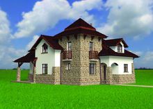Красивый двухэтажный дом с декором из камня