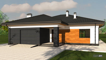 План современного дома с пристроенным гаражом общей площадью 188 кв. м, жилой 82 кв. м