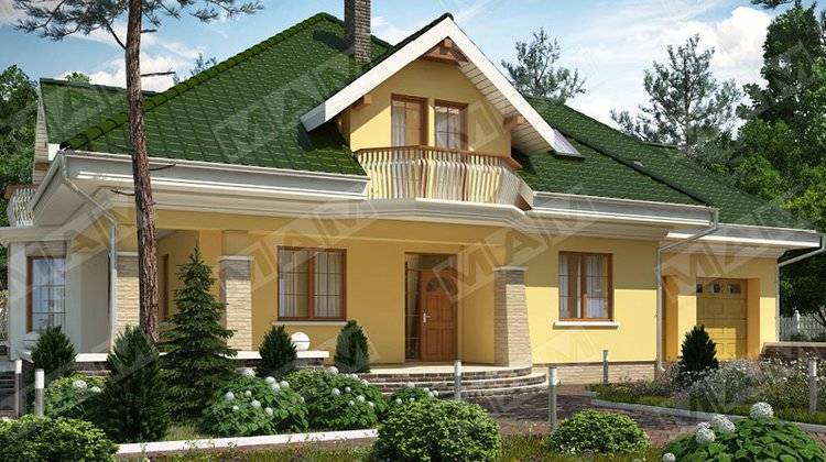 Симпатичный проект коттеджа с баней и мансардой