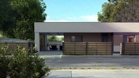 Проект одноэтажного дома хай-тек с бассейном и оригинальным гаражом