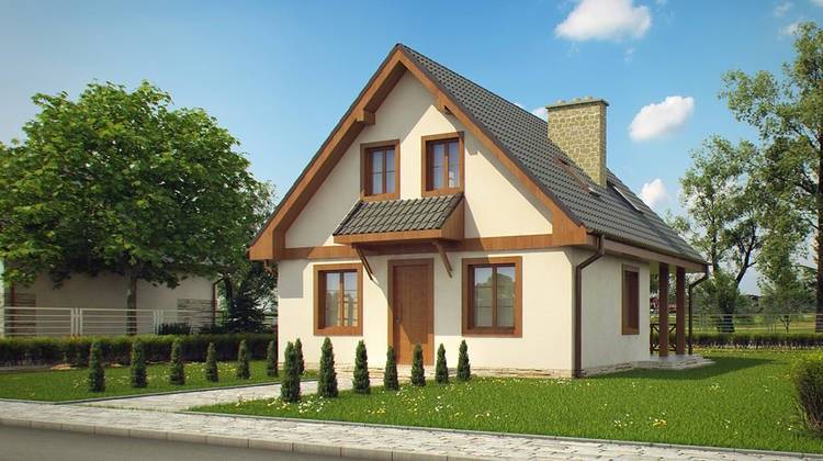 Проект коттеджа с мансардой и внешним камином по типу 4M362