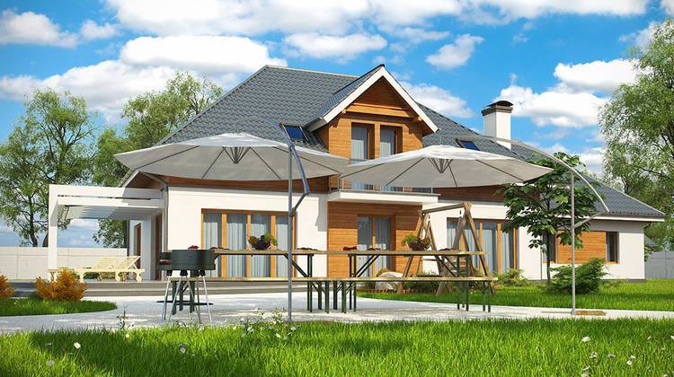 Проект комфортного особняка с мансардой видовым балконом