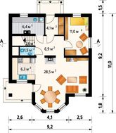Симпатичный двухэтажный дом с эркером, отделанным натуральным камнем