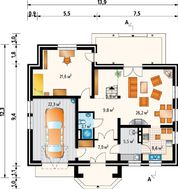 Двухэтажный дом с аркой на входе и французскими балконами
