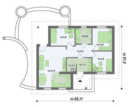 Небольшой одноэтажный дом с тремя спальнями