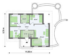 Небольшой одноэтажный дом с тремя спальнями