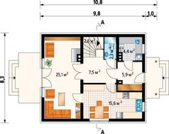 Небольшой загородный коттедж с удобной планировкой