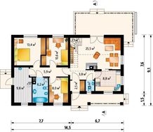 Интересный особняк с открытой верандой и мансардным этажом