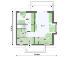 Проект загородного дома с эркером и кабинетом на первом этаже