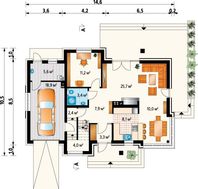 Архитектурный проект стильного коттеджа с балконами и просторной террасой