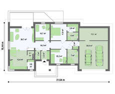 Одноэтажный дом с многоскатной крышей