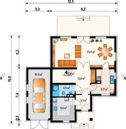 Строительный проект коттеджа 170 m² с мансардой и гаражом на 1 машину