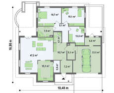 Большой одноэтажный коттедж с гаражом для двух машин