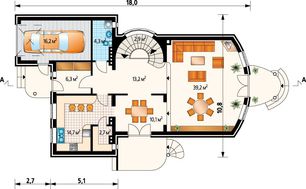 План презентабельного жилого дома уникальной планировки с цокольным этажом