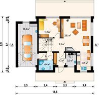 План двухэтажного дома современной планировки