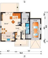 Компактный мансардный домик с гаражом на 1 автомобиль