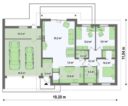 Проект одноэтажного классического коттеджа с боковым гаражом