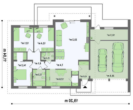 Проект одноэтажного классического коттеджа с боковым гаражом