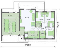 Проект одноэтажного классического коттеджа с боковым гаражом