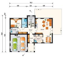 План современного загородного особняка с гаражом на две машины