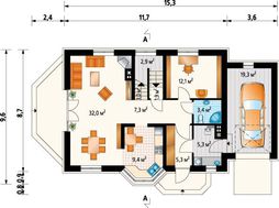 План красочного жилого дома с гаражом