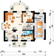 Проект симпатичного дома с гаражом на одно авто и эркером