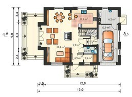 Проект для строительства уютного мансардного дома с пристроенным гаражом