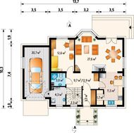 Симпатичный проект небольшого дома с мансардой с гаражом на 1 авто