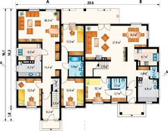 Чертеж шикарного особняка на 390 кв. м с пятью санузлами