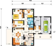 Чертеж одноэтажного дома на 118 кв м, декорированного натуральным камнем