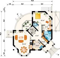 Планировка интересного особняка на 231 кв. м с эркером в гостиной зоне