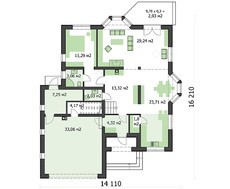 План вместительного коттеджа площадью 241 кв. м с двумя эркерами