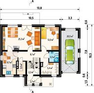 Проект дома с пристроенным гаражом в деревенском стиле