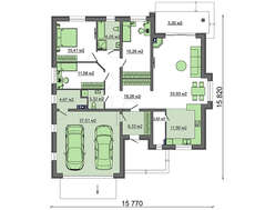 Проект 1-этажного коттеджа с гаражом и мансардой