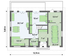Классический мансардный коттедж вытянутой формы