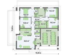 Проект дома с четырёхскатной крышей и гаражом на 2 машины