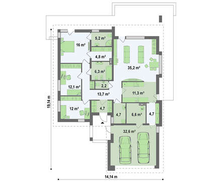 Одноэтажный дачный дом в традиционном стиле