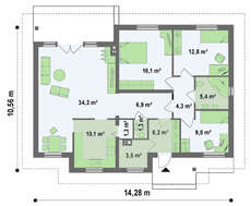 Проект одноэтажного коттеджа с многоскатной крышей