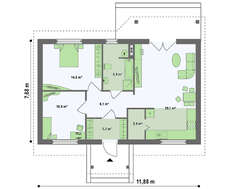 Проект уютного одноэтажного домика с двумя спальнями